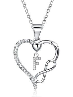 Letter F Dainty 925 Sterling Silver Infinity Heart Initial Necklace